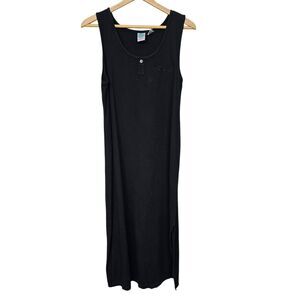 Vtg WEK Maxi Tank Dress Size M Black Ribbed Knit Sleeveless Pullover Bodycon